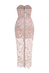 Kamames Strapless Floral Sequined Maxi Dress