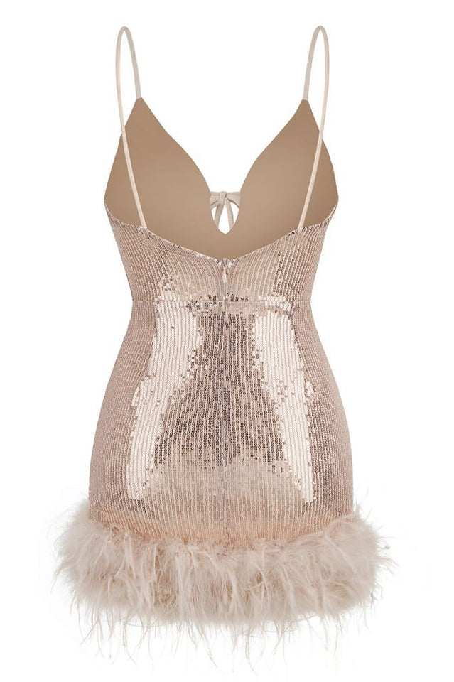 Mini Sequin Dress With Feather Trim | Dress In Beauty