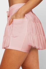 High Waist Plain Mesh Skort