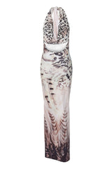 Lace Up V Neck Backless Maxi Dress