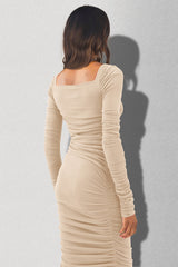 Square Neck Ruched Crepe Midi Dress | Dress In Beauty