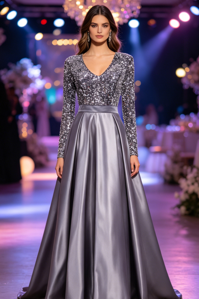 Glamorous Sequin Sleeve Formal Gown | Dress In Beauty
