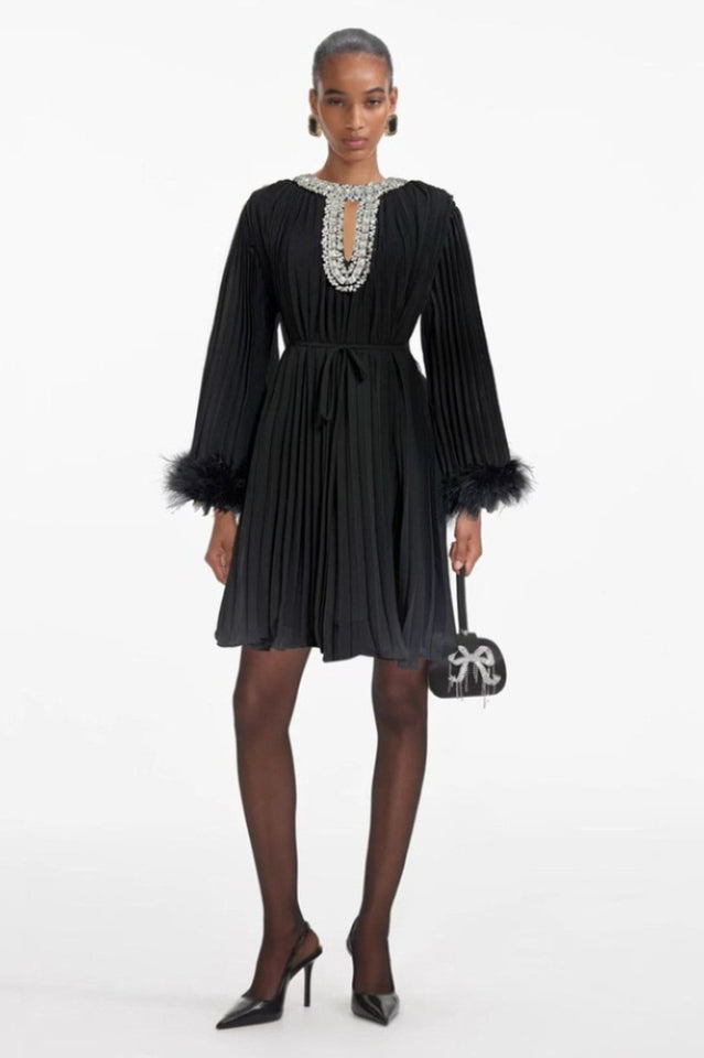 Gabrielle Diamante Feathered Pleated Mini Dress | Dress In Beauty