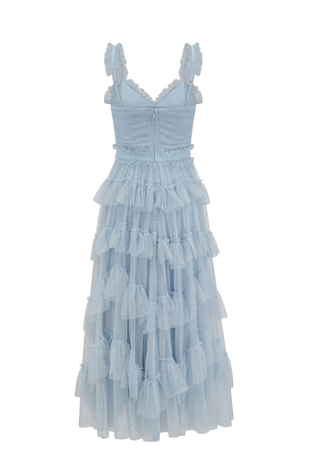 Ruffle V Neck Tiered Tulle Evening Dress | Dress In Beauty