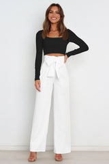 High Waist Belted Straight Leg Pants