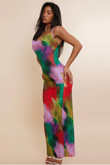 Multi Watercolor Plisse Strappy Maxi Dress | Dress In Beauty