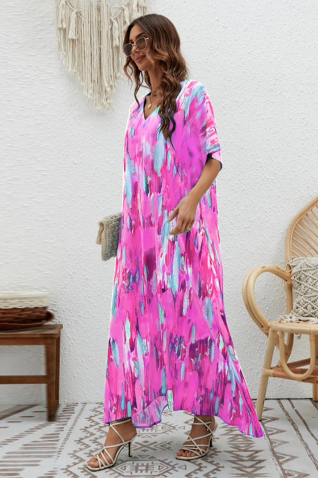 Print Short Sleeve Wide Hem Maxi Dress | Dress In Beauty