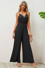 V Neck Pleated Jumpsuit