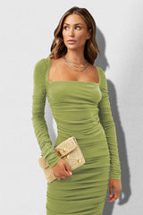 Square Neck Ruched Crepe Midi Dress | Dress In Beauty