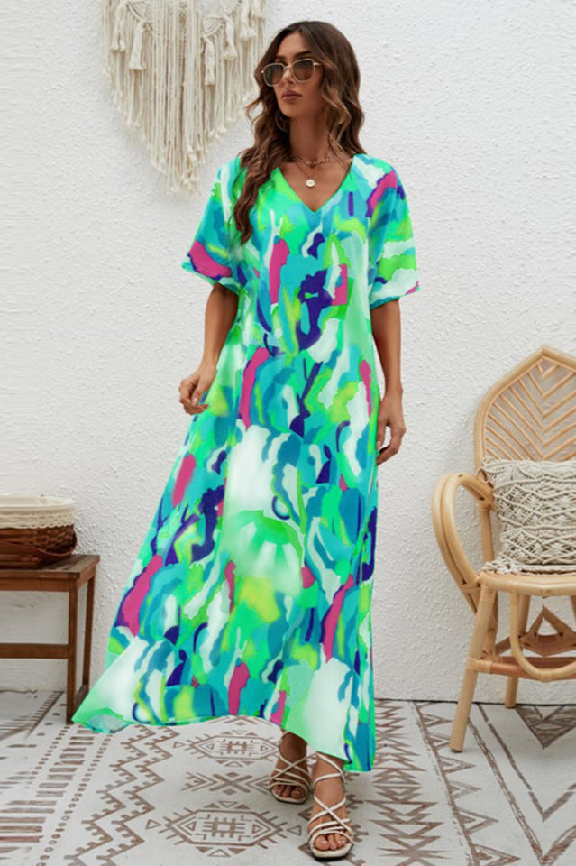 Print Short Sleeve Wide Hem Maxi Dress | Dress In Beauty
