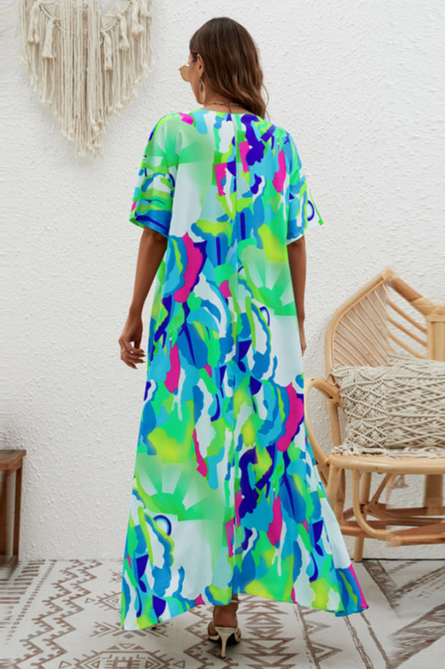 Print Short Sleeve Wide Hem Maxi Dress | Dress In Beauty