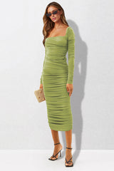 Square Neck Ruched Crepe Midi Dress | Dress In Beauty