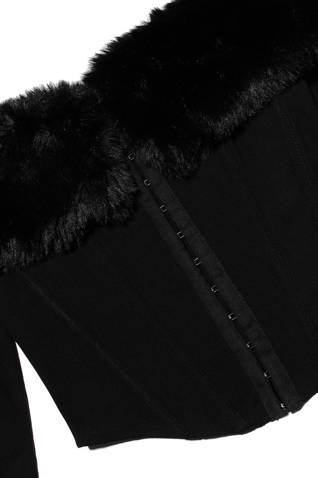 Black Faux Fur Trimmed Bustier | Dress In Beauty