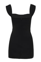 Solid Metallic Buckle Belted Mini Dress