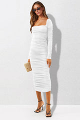 Square Neck Ruched Crepe Midi Dress | Dress In Beauty