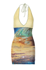 Crochet Deep V Cut Out Printed Dress