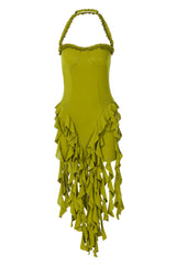 Ruffle Tassel Halter Bustier Mini Dress