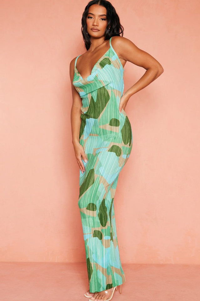 Multi Watercolor Plisse Strappy Maxi Dress | Dress In Beauty