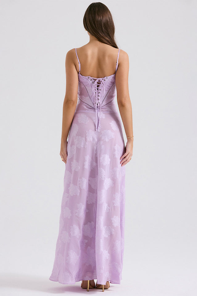 Serena Retro Purple Printed Maxi Dress | Dress In Beauty