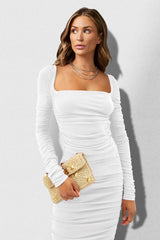 Square Neck Ruched Crepe Midi Dress | Dress In Beauty