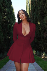 Pleated Sexy V Neck Blazer Dress