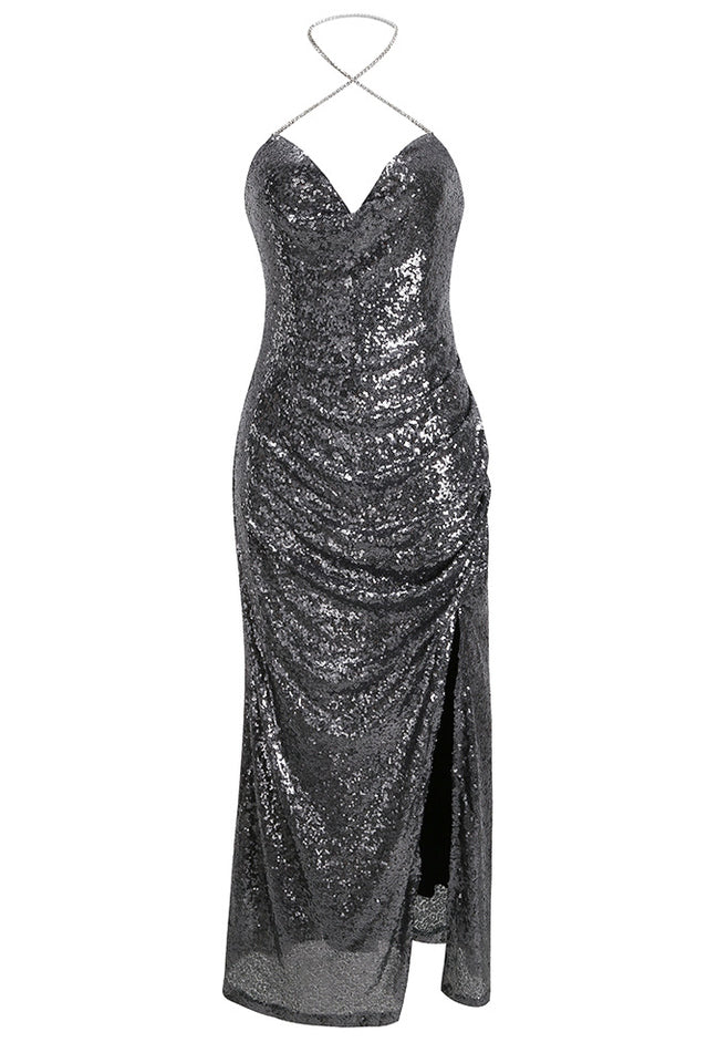 Sequined Folds Split Maxi Dress | Dress In Beauty