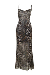 Animal Print Backless Slip Dress
