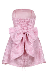 Jacquard Print Tube Back Bow Mini Dress