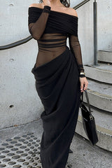 Off-Shoulder Mesh Hollow-Out Bodycon Dress