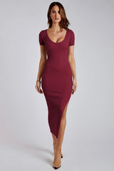 Maroon V-Neck Slit Bodycon Dress | Dress In Beauty