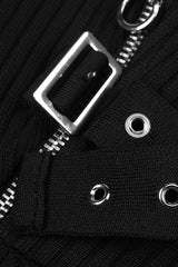 Fluffy Collared Zip Detailed Knit Dress