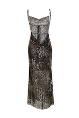 Animal Print Backless Slip Dress