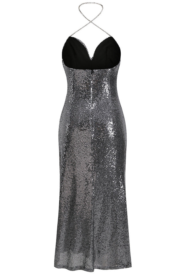 Sequined Folds Split Maxi Dress | Dress In Beauty