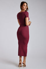 Maroon V-Neck Slit Bodycon Dress | Dress In Beauty