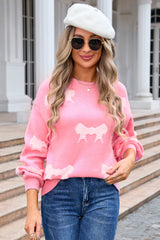 Bow Round Neck Dropped Shoulder Sweater