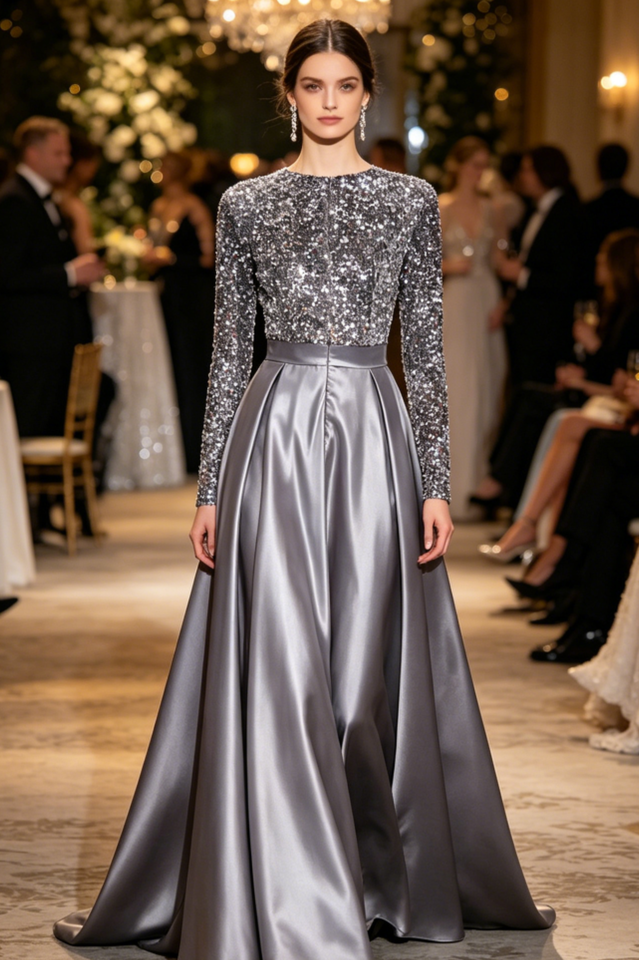 Glamorous Sequin Sleeve Formal Gown | Dress In Beauty