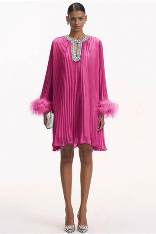 Gabrielle Diamante Feathered Pleated Mini Dress | Dress In Beauty