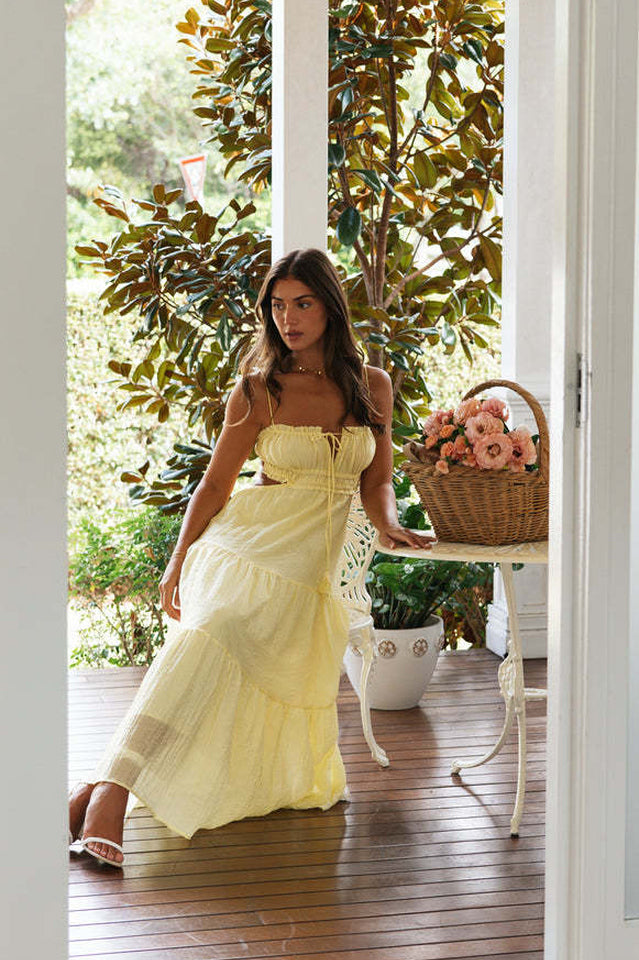 Ruched Tie-Up Strappy Maxi Dress | Dress In Beauty