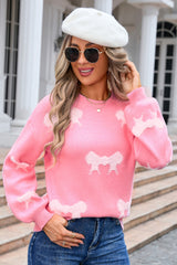 Bow Round Neck Dropped Shoulder Sweater