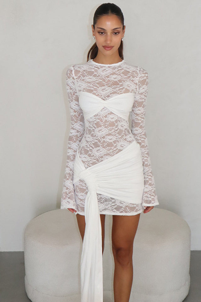 Fleur de Lune Lace Ruched Mini Dress | Dress In Beauty