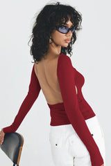 Backless Round Neck Long Sleeve Blouse | Dress In Beauty