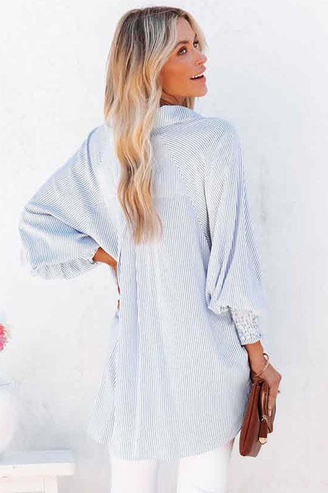 Smocked Cuffed Striped Boyfriend Shirt | Dress In Beauty