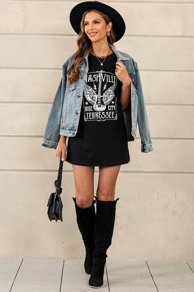 Guitar Slogan Letter Graphic Tee | Dress In Beauty