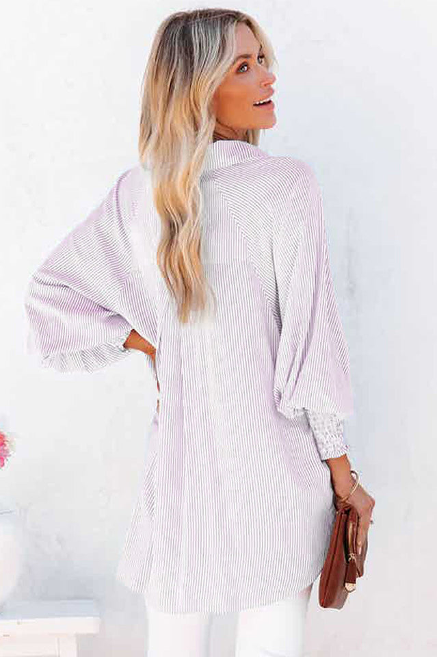 Smocked Cuffed Striped Boyfriend Shirt | Dress In Beauty