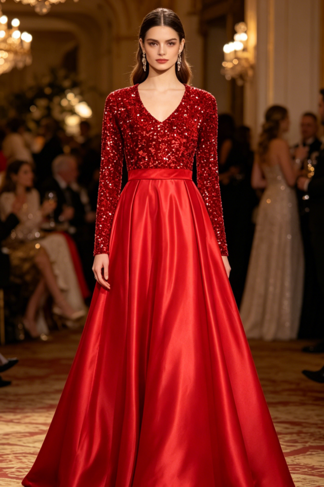 Glamorous Sequin Sleeve Formal Gown | Dress In Beauty