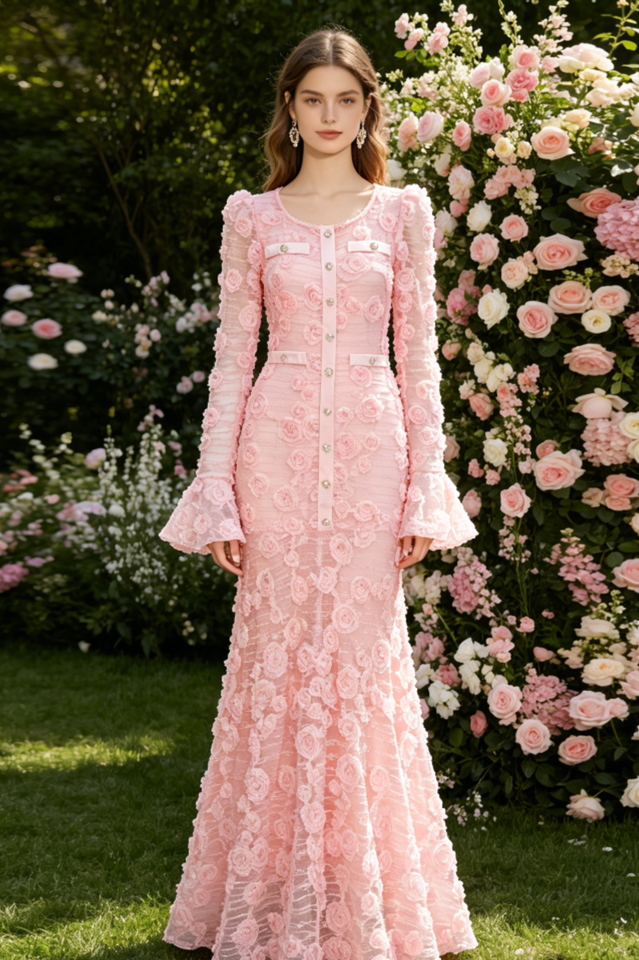 Grace 3D Rose Mermaid Maxi Dress | Dress In Beauty