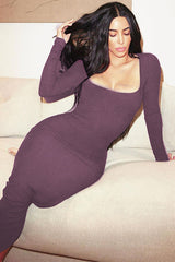 Ribbed Long Sleeve Square Neck Dress | Dress In Beauty