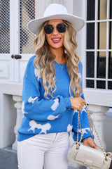 Bow Round Neck Dropped Shoulder Sweater