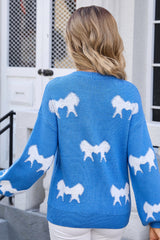 Bow Round Neck Dropped Shoulder Sweater