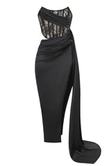 Callie Lace Satin Corset High Slit Gown | Dress In Beauty